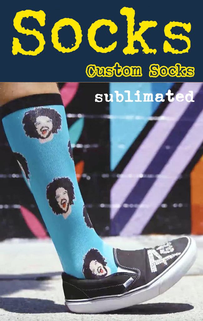 Dye sublimated promotional socks.