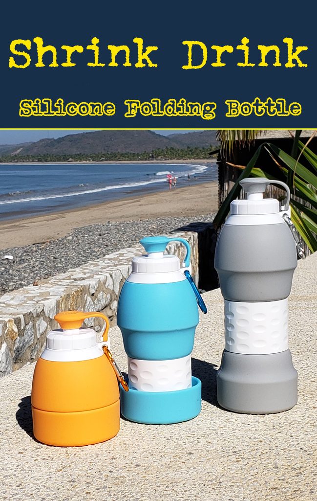 Shrink Drink folding silicone water bottle. Bulk promotional product.