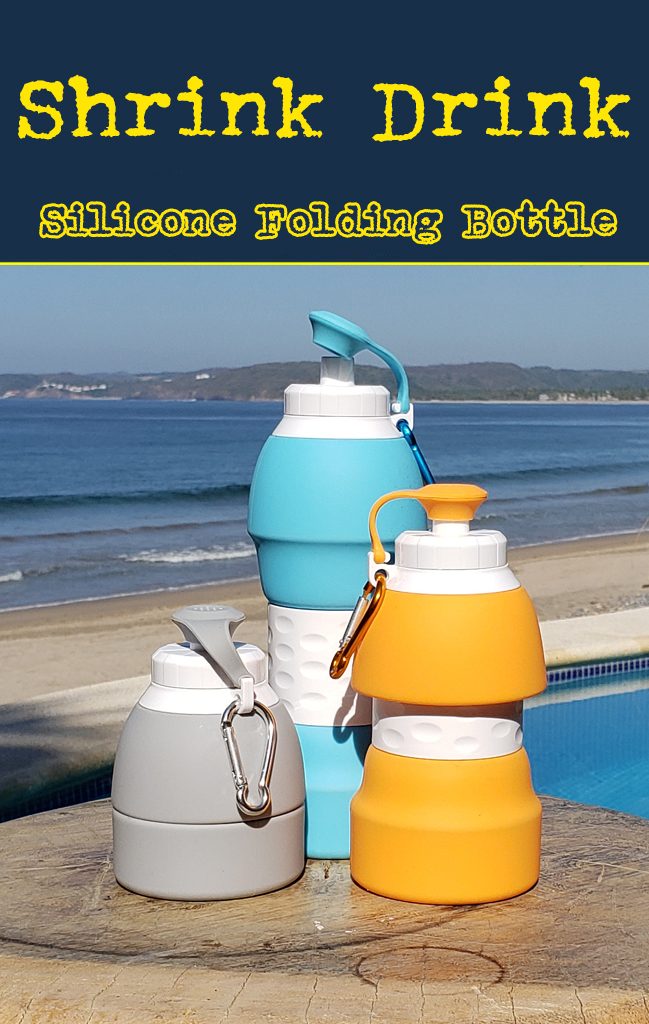 Shrink Drink folding silicone water bottle. Bulk promotional product.